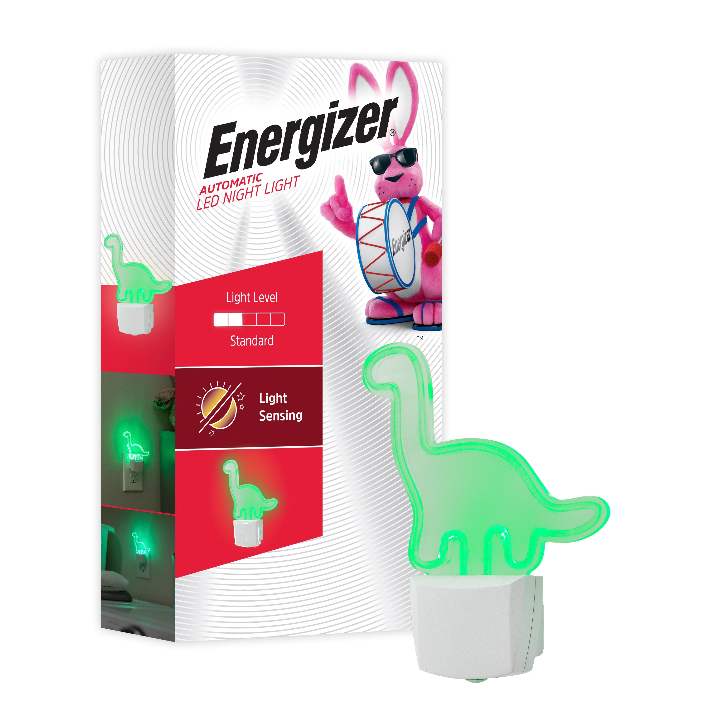 Energizer Dinosaur Plug-In Light Sensing LED Night Light, Neon Green