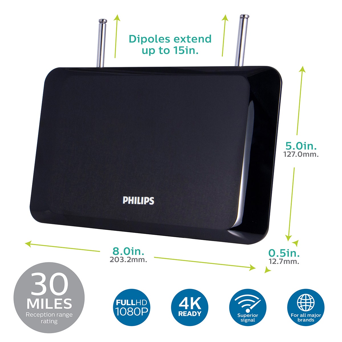 Philips Flat Panel HD Antenna, Black