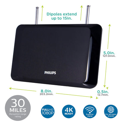 Philips Flat Panel HD Antenna, Black