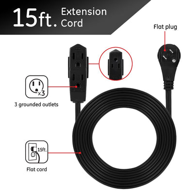 GE 3-Outlet 15ft. Extension Cord with Right-Angle Plug, Black