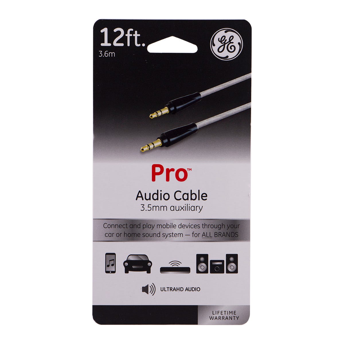 GE 12ft. 3.5mm Auxiliary Audio Cable, Silver