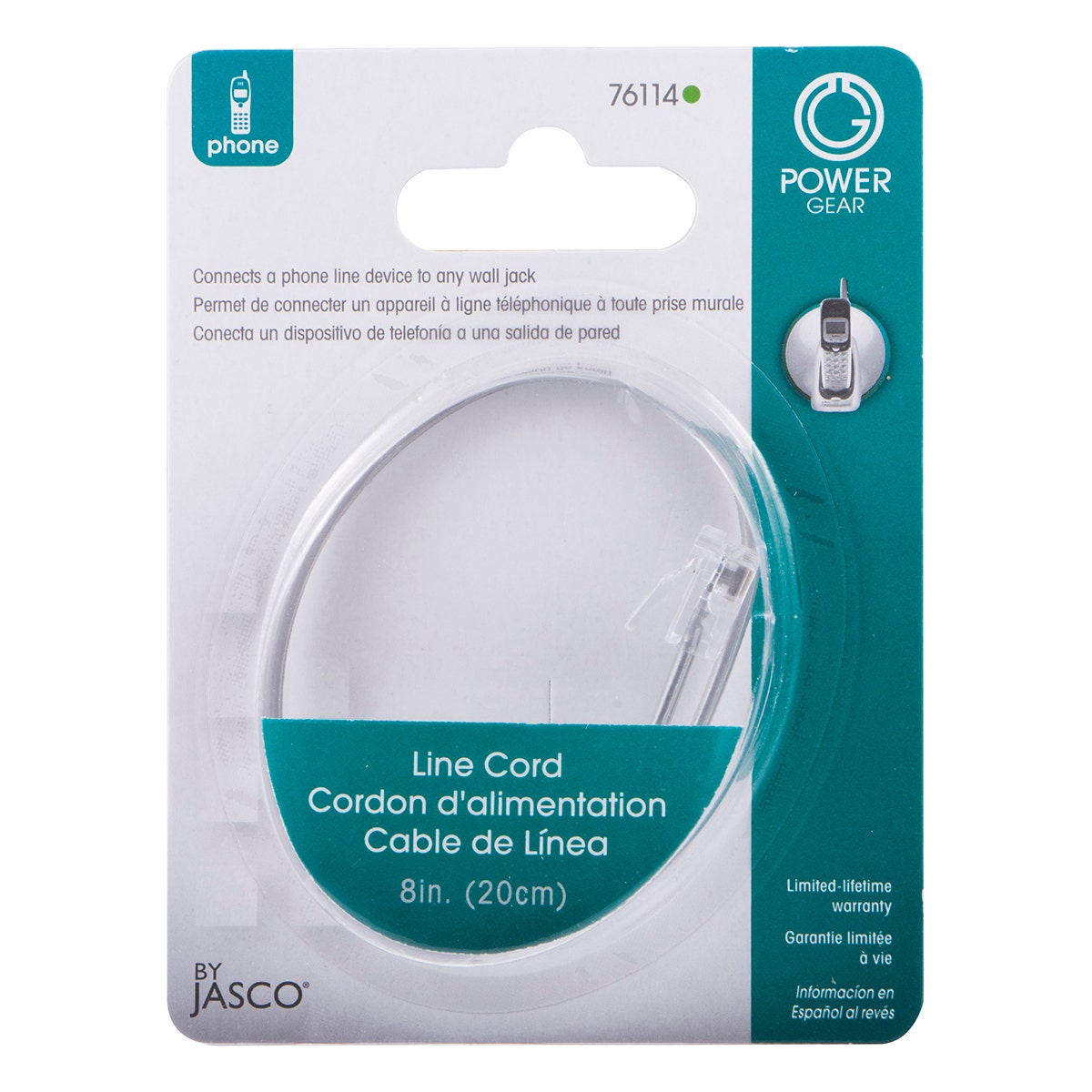 Power Gear 8 in. Phone Line Cord, Gray