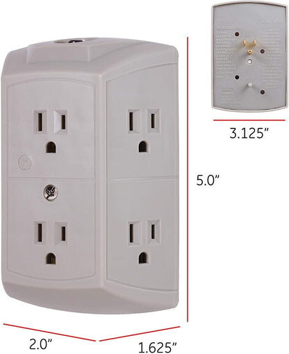 GE 6-Outlet Wall Tap with Resettable Circuit Breaker, 2 Pack, Gray