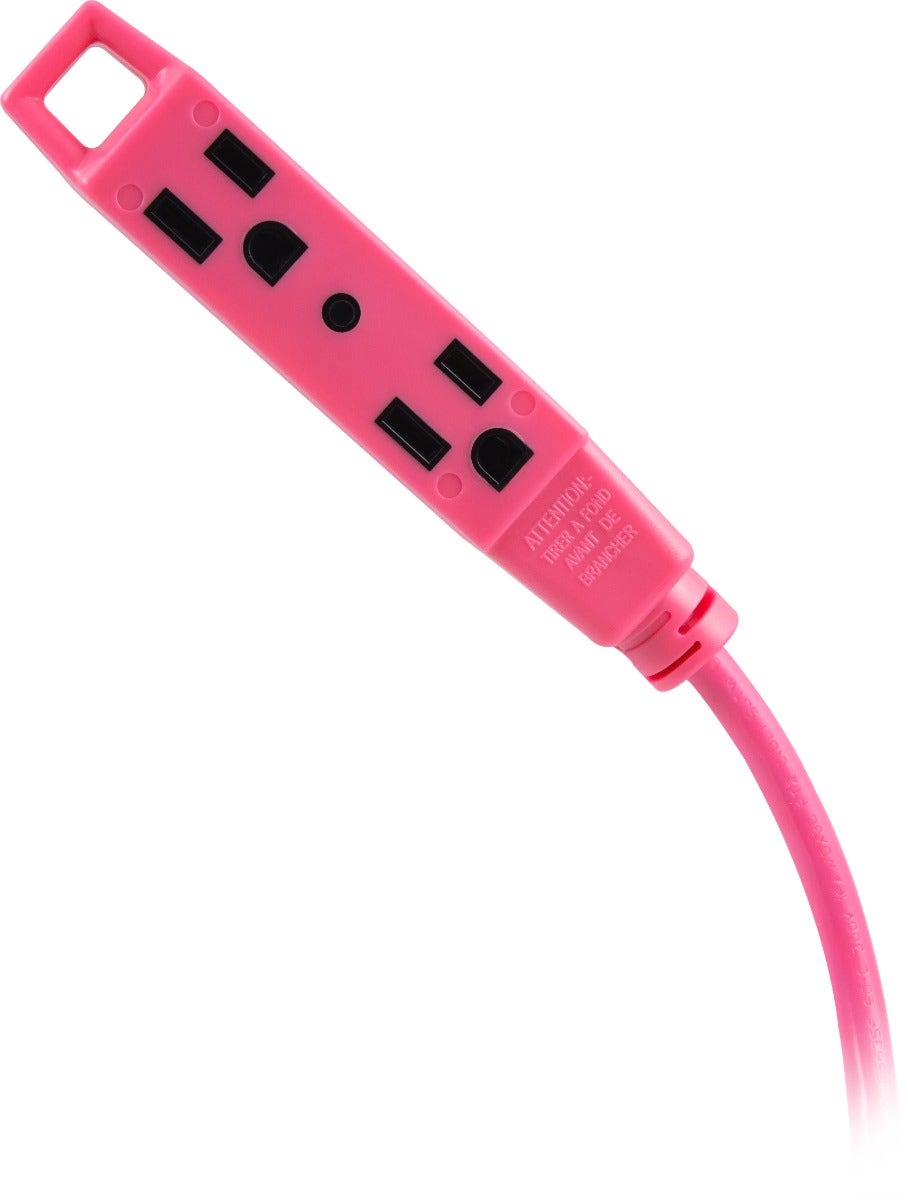 UltraPro 3-Outlet 50ft. Heavy Duty Indoor/Outdoor Extension Cord, Pink