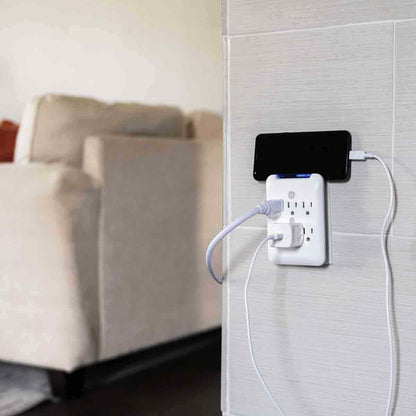 GE 6-Outlet Wall Tap with Surge Protection, White