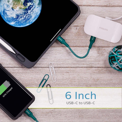 Philips 6in. USB-C to USB-C Braided Charging Cable, Emerald