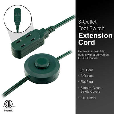 GE 3-Outlet 9ft. Extension Cord with Footswitch, Green