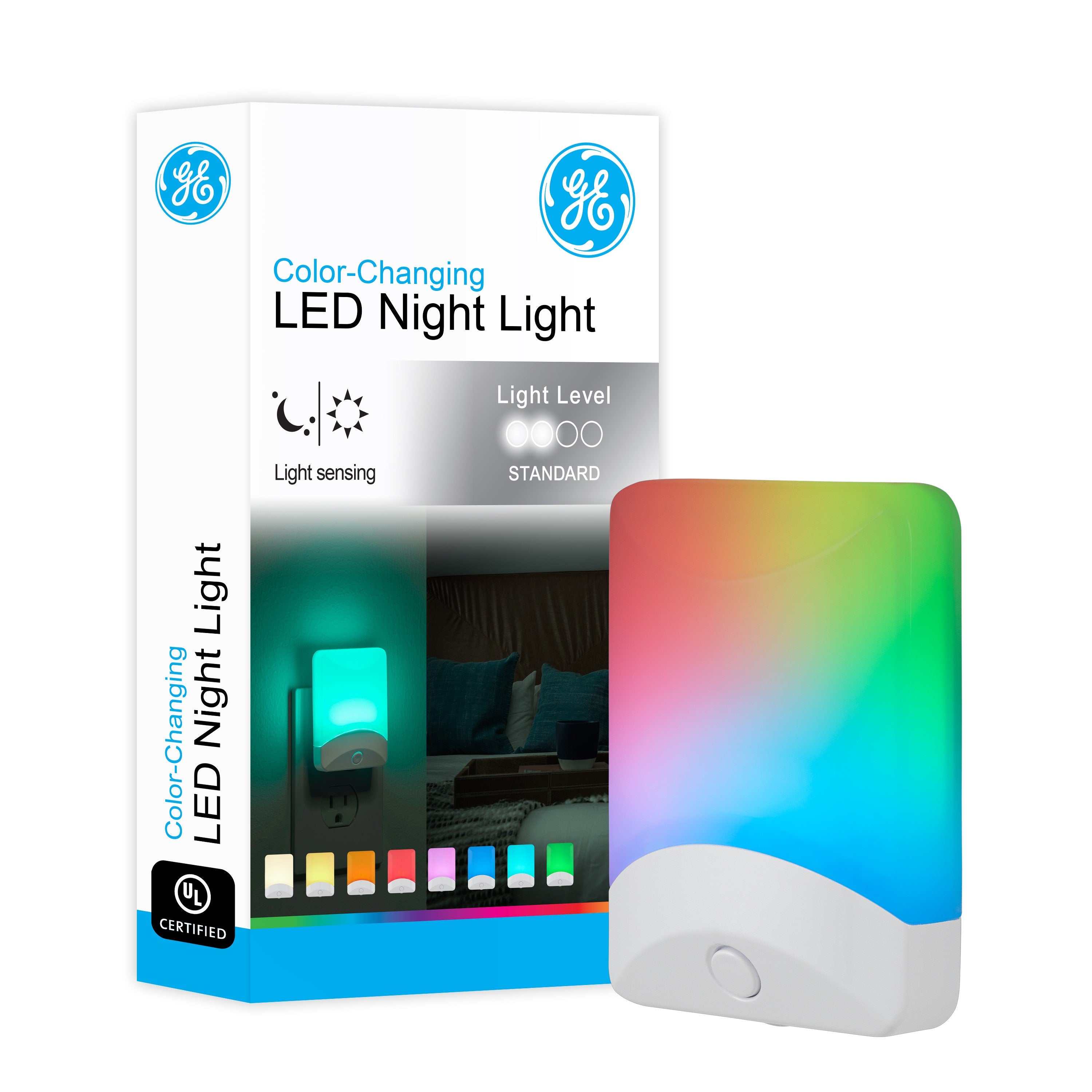 GE Color Changing Light Sensing LED Night Light, White