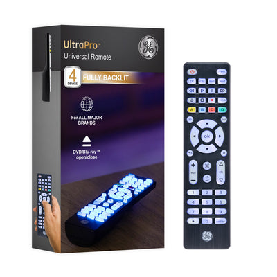 GE 4-Device Backlit Universal Remote, Brushed Black