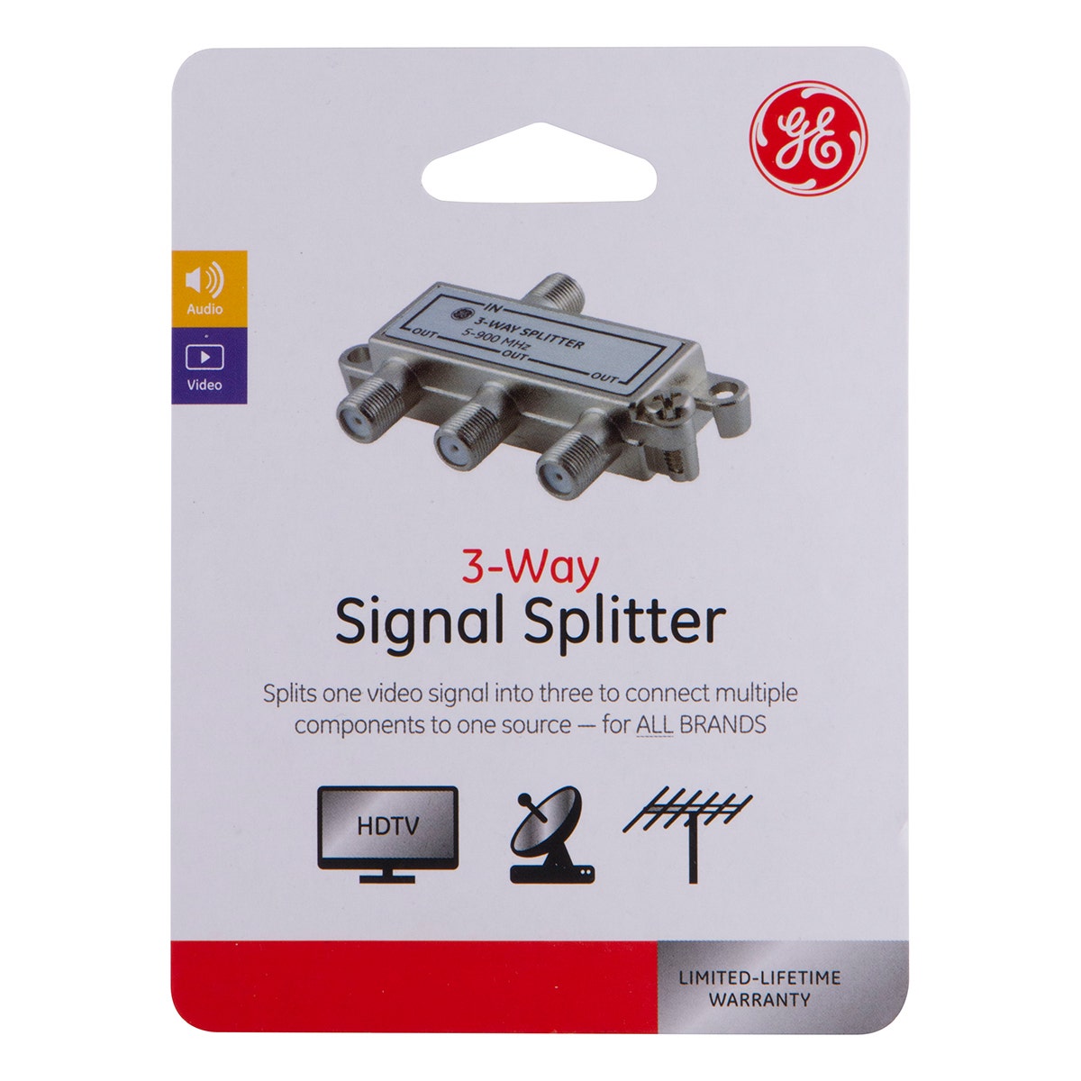 GE 3-Way Signal Splitter, Silver