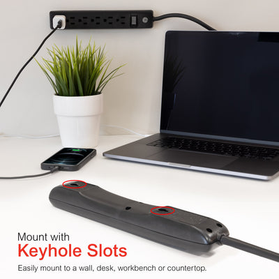 GE 6-Outlet 7ft. Power Strip, Black
