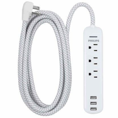 Philips 3-Outlet 3-USB 10ft. Surge Protector, White