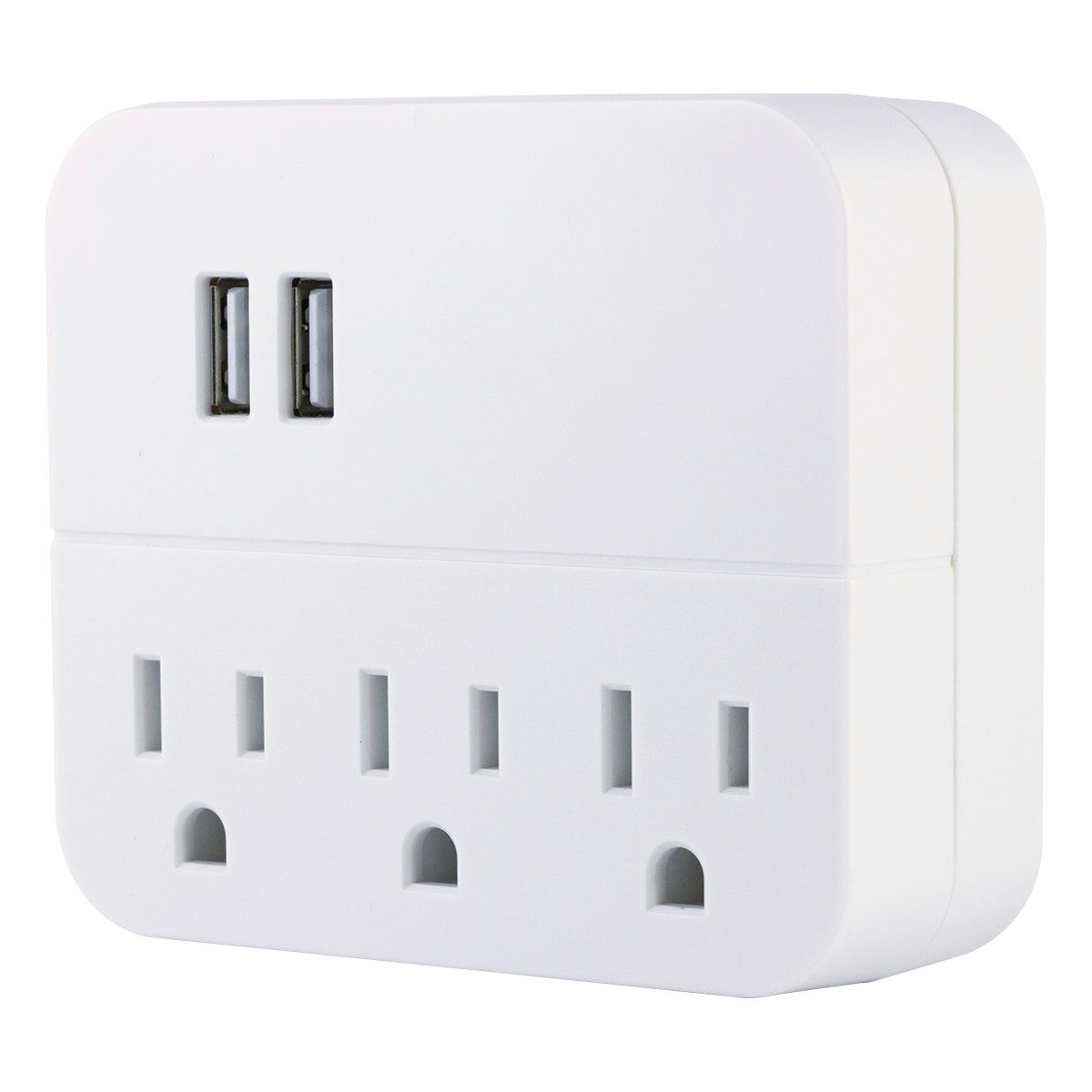GE 3-Outlet 2-USB Wall Charger, White