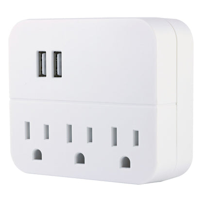 GE 3-Outlet 2-USB Wall Charger, White