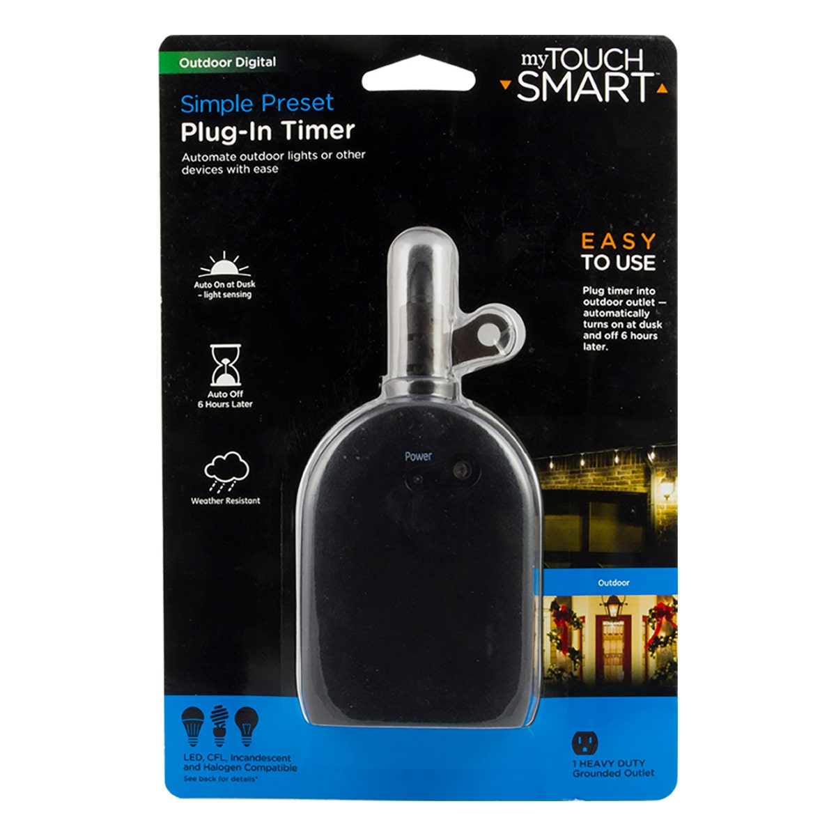 myTouchSmart Outdoor Plug-In Digital Simple Preset Timer, Black