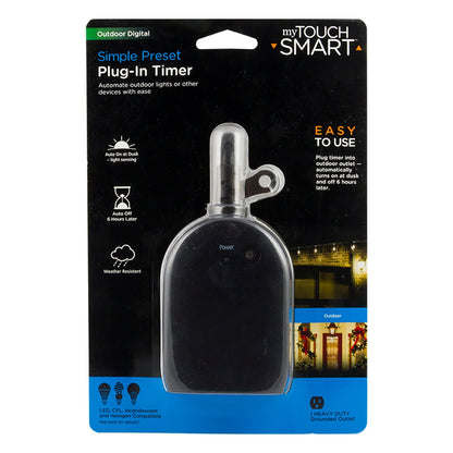 myTouchSmart Outdoor Plug-In Digital Simple Preset Timer, Black