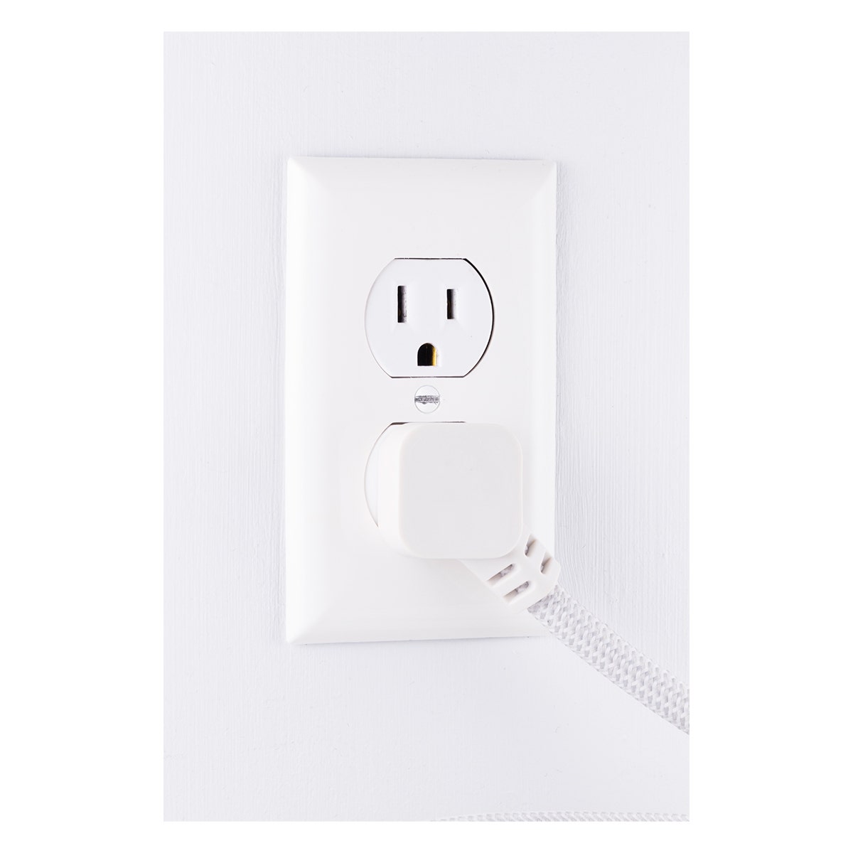GE 3-Outlet 1ft. Mini Braided Extension Cord with Flat Plug, White/Gray
