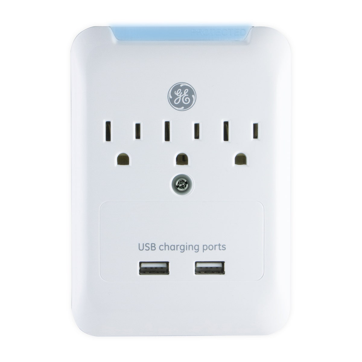 GE 3-Outlet 2-USB Wall Tap with Surge Protection, White