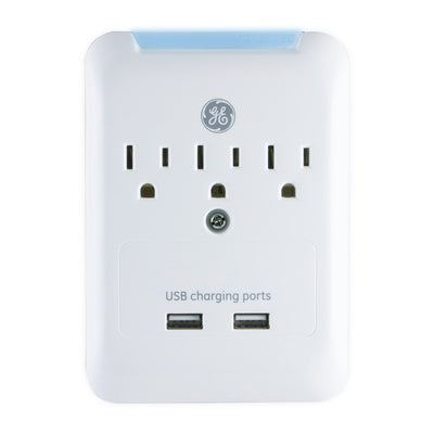 GE 3-Outlet 2-USB Wall Tap with Surge Protection, White