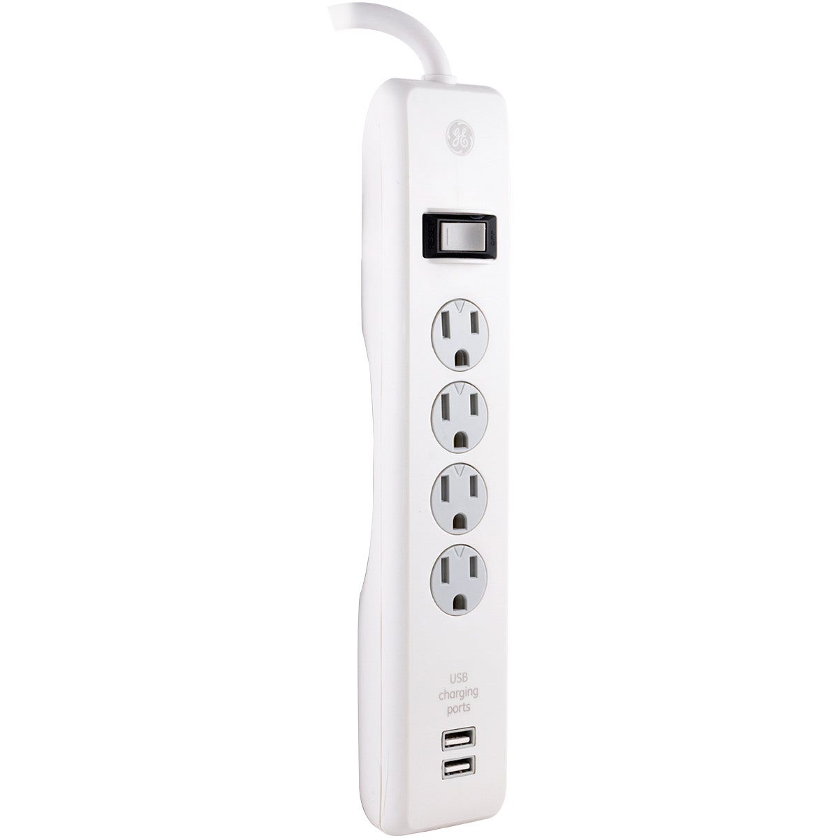 GE 4-Outlet 2-USB 6ft. Surge Protector with Twist-To-Close Safety Outlet Covers, White