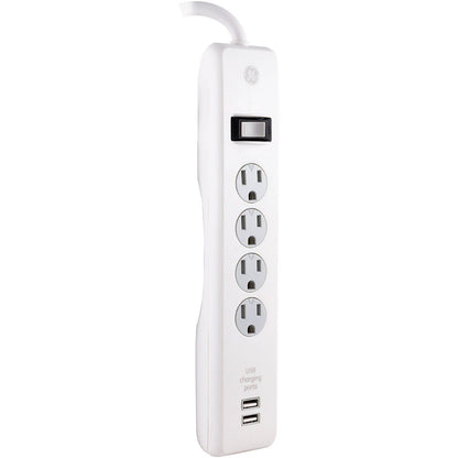 GE 4-Outlet 2-USB 6ft. Surge Protector with Twist-To-Close Safety Outlet Covers, White