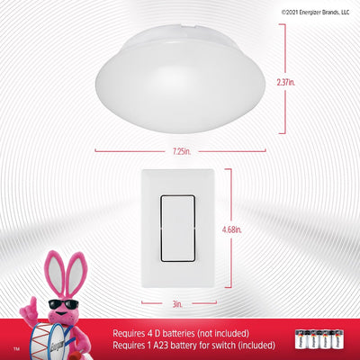 Energizer Battery Operated LED Ceiling Fixture with Wall Switch, White