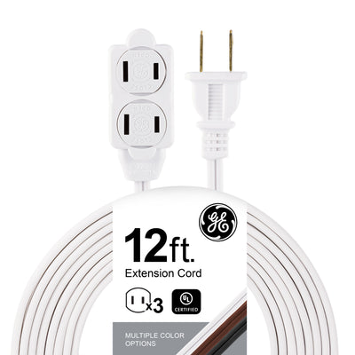 GE 3-Outlet 12ft. Extension Cord with Twist-to-Close Outlets, White