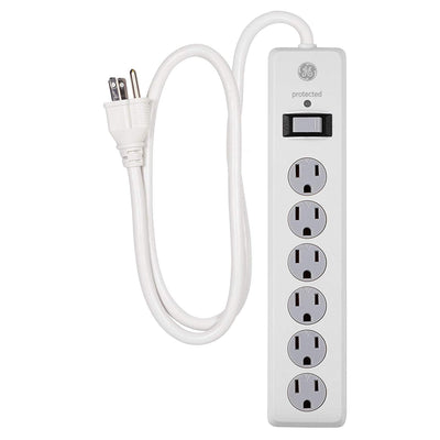 GE 6-Outlet 3ft. Surge Protector with Twist-to-Close Safety Covers, White