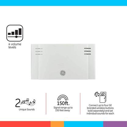 GE Battery Operated 2-Chime Wireless Door Chime Kit, White