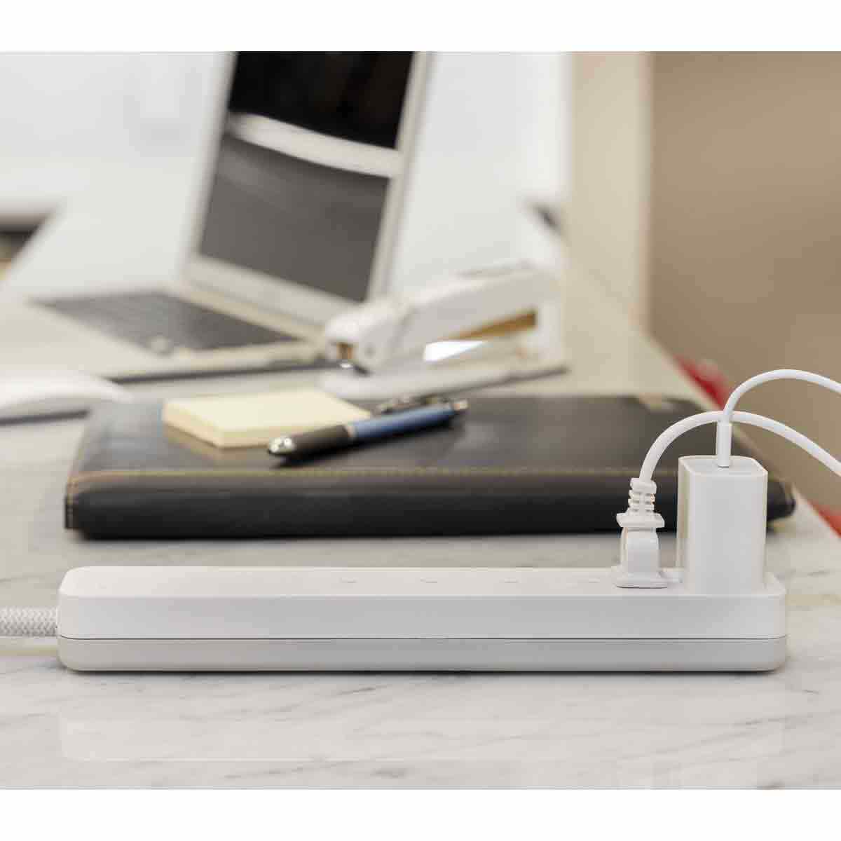 GE 6-Outlet 3ft. Surge Protector with Braided Cord, White