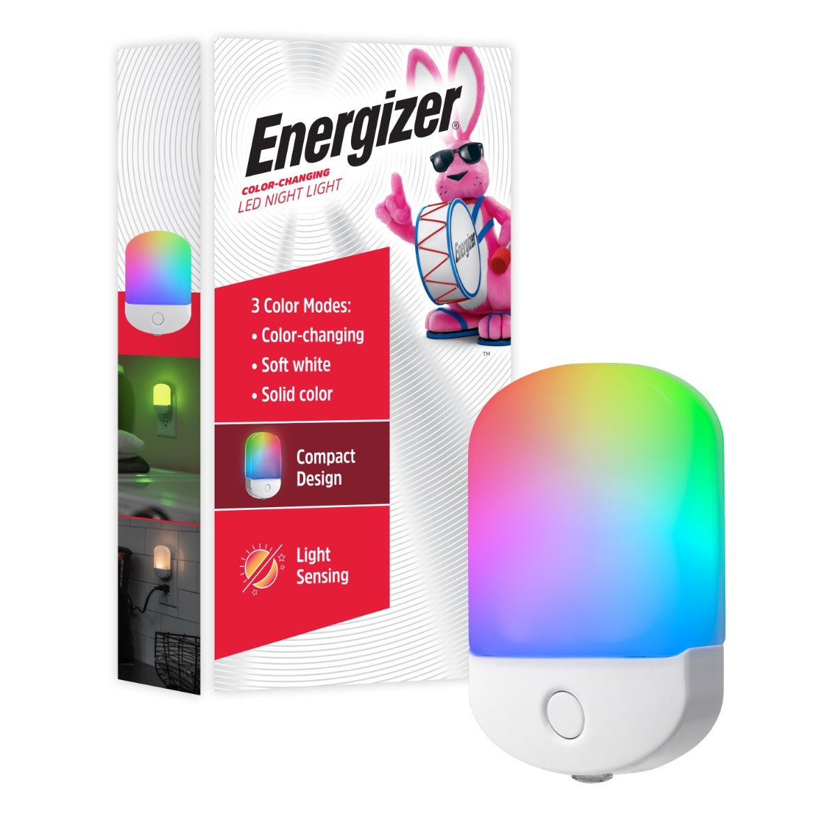 Energizer Plug-In Light Sensing Color-Changing LED Night Light, White
