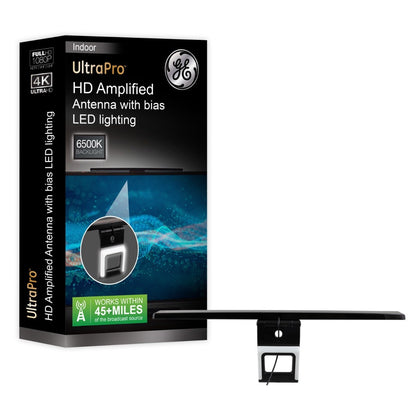GE Enlighten HD Amplified Antenna with Bias LED Lighting, Black