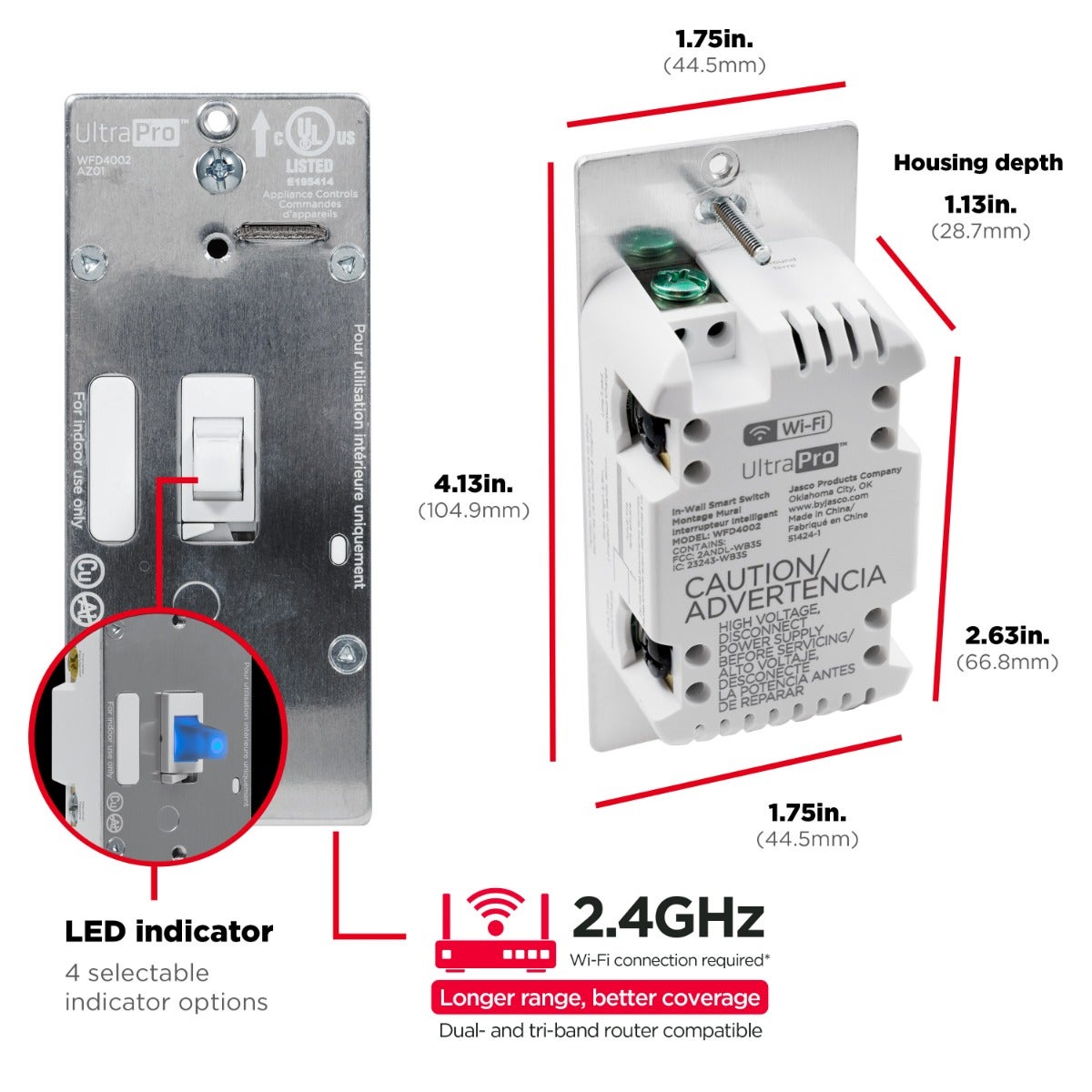 UltraPro WiFi In-Wall Smart Toggle Switch With QuickFit™ And SimpleWire™, White