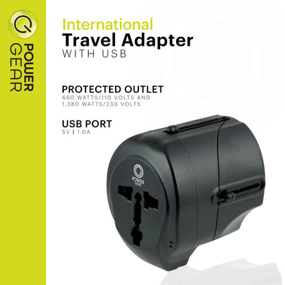 Power Gear International Travel Adapter with USB Passive Connector, Black