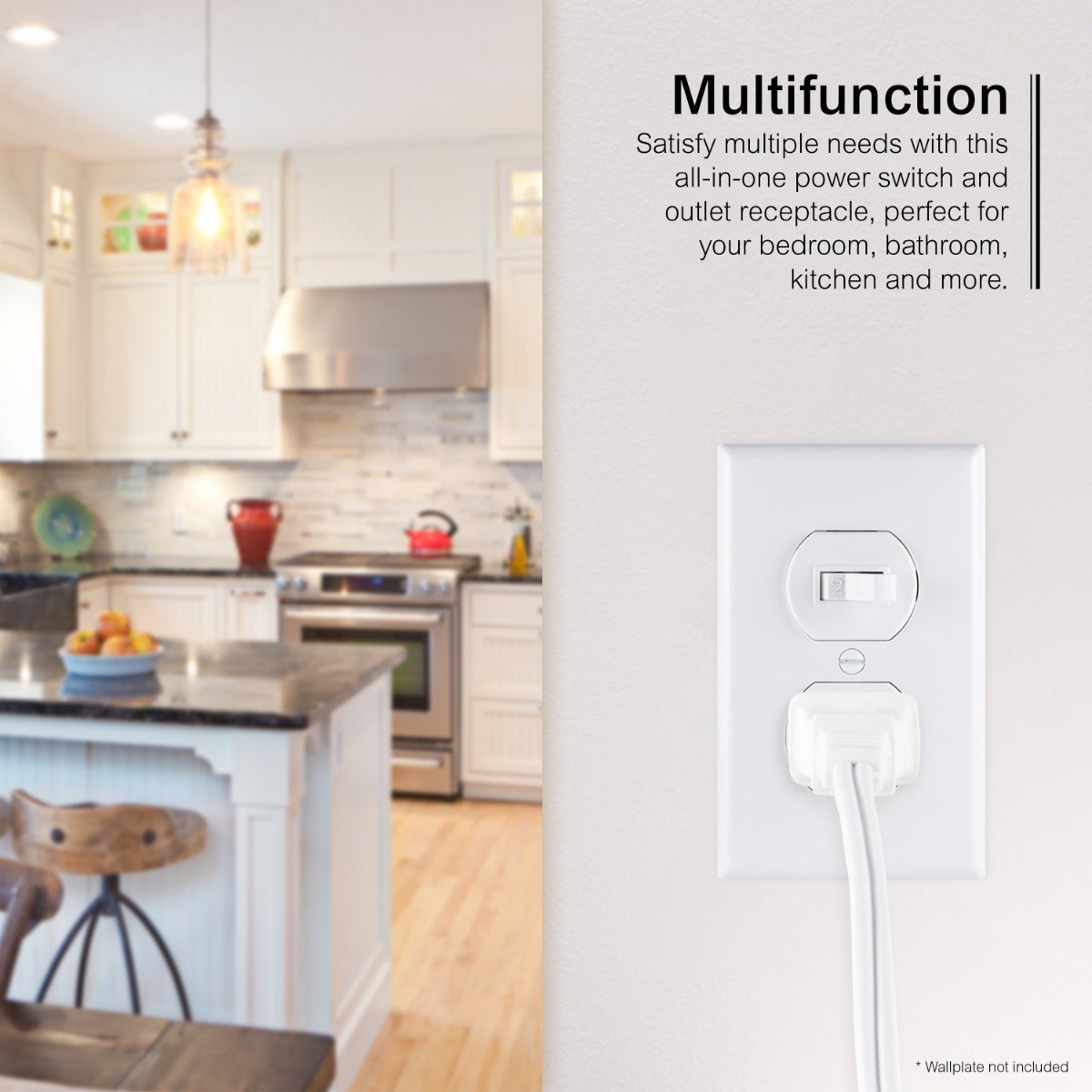 GE Wall Switch and Outlet Grounded Receptacle, White