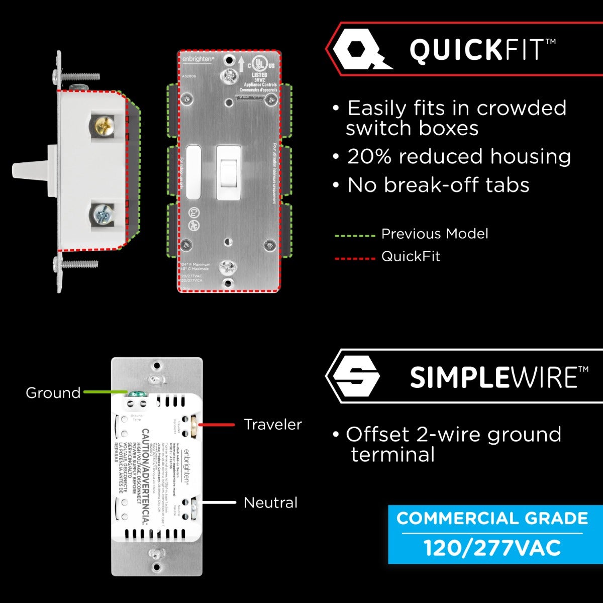 Enbrighten Add-On Toggle Switch with QuickFit and SimpleWire, White