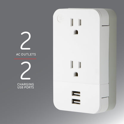 GE 2-Outlet 2-USB Charging Station with Cable Management, White