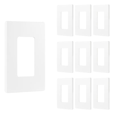 Power Gear Single Screwless Rocker Light Switch Wall Plate, 10 Pack, White
