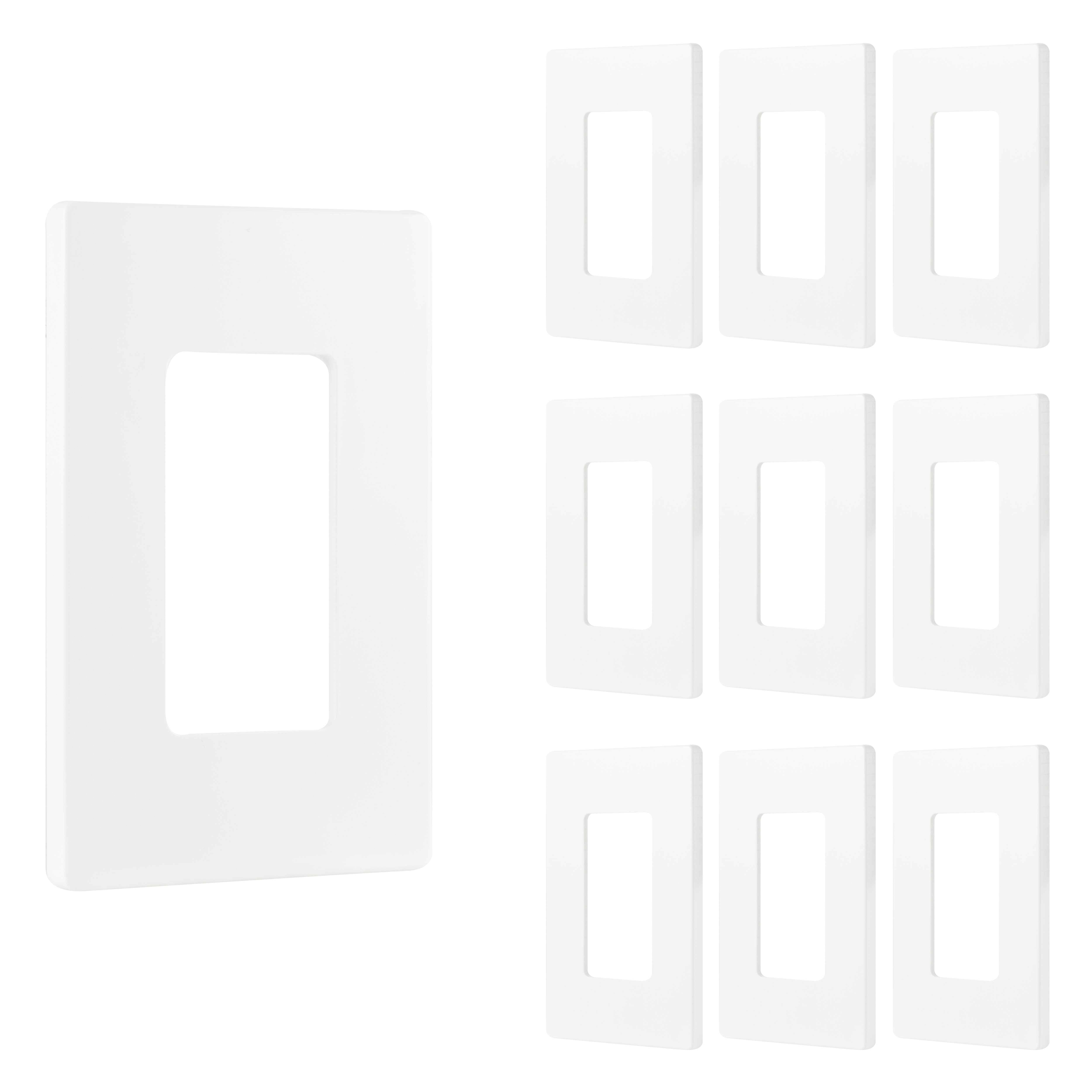 Power Gear Single Screwless Rocker Light Switch Wall Plate, 10 Pack, White