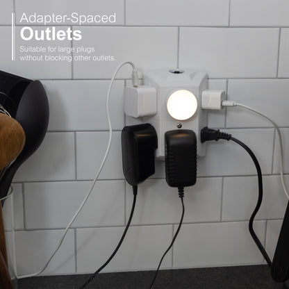 GE 6-Outlet Wall Tap with Resettable Circuit Breaker, White