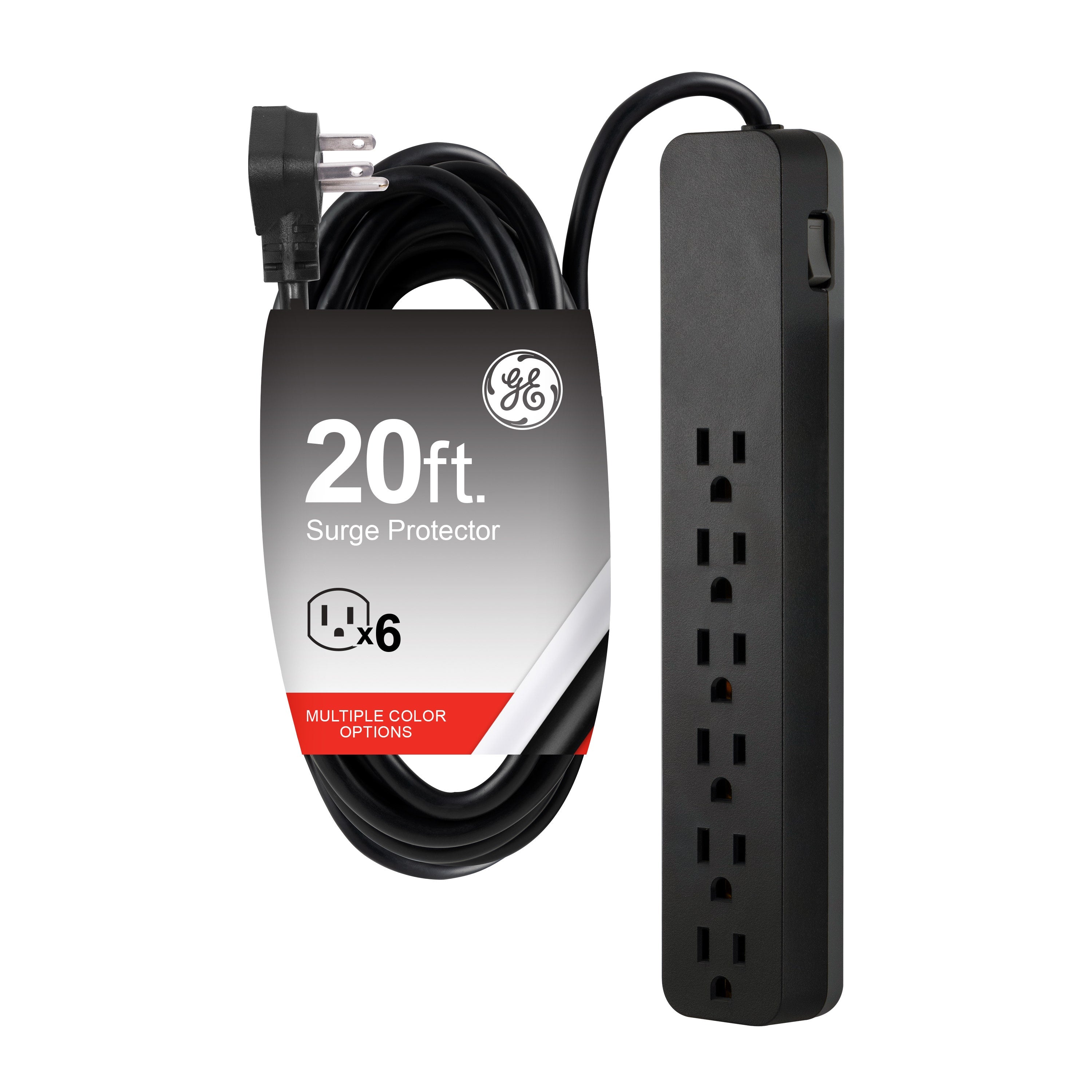 GE 6-Outlet 20ft. Surge Protector, Black