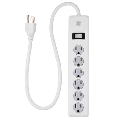 GE 6-Outlet 2ft. Surge Protector with Twist-to-Close Safety Covers, White