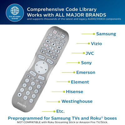 Philips 8-Device Backlit Universal Remote, Brushed Graphite