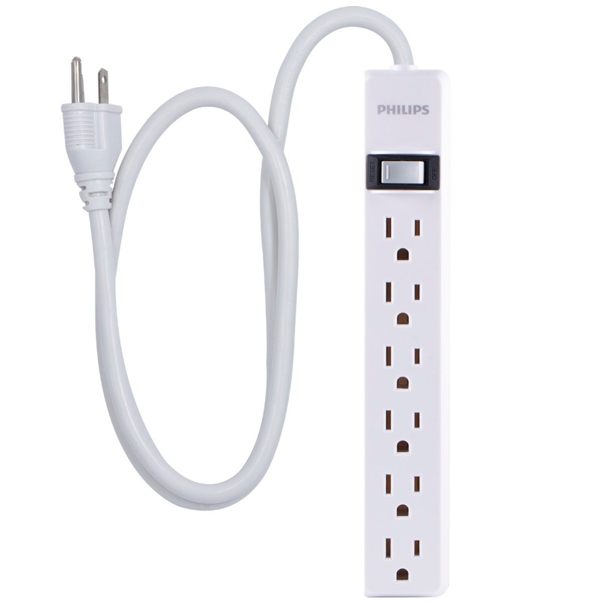 Philips 6-Outlet 2ft. Surge Protector, White