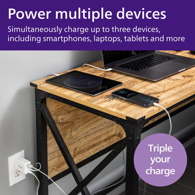 Philips AC Charger, 1 USB-A, 2 USB-C Port, GaN, 65W, White