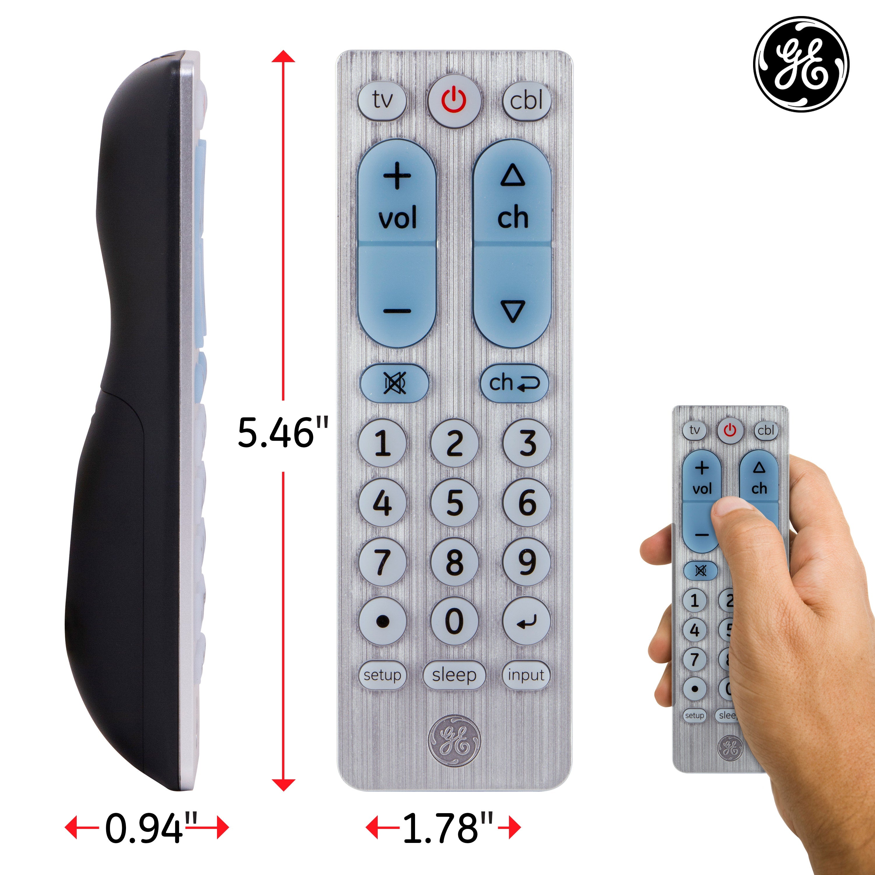 GE 2-Device Universal Remote, Brushed Silver