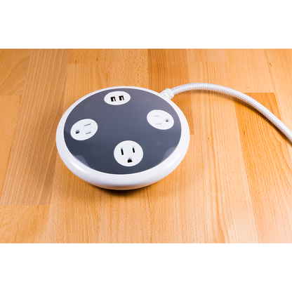 GE Pro 3-Outlet 2-USB 8ft. Braided Extension Cord with Surge Protection, Gray/White