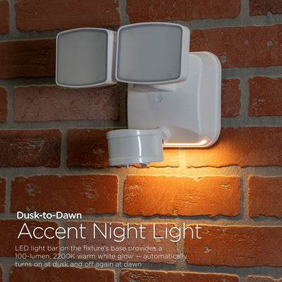 Enbrighten Outdoor 2-Head Motion-Sensing Security Light with LED Night Light, White