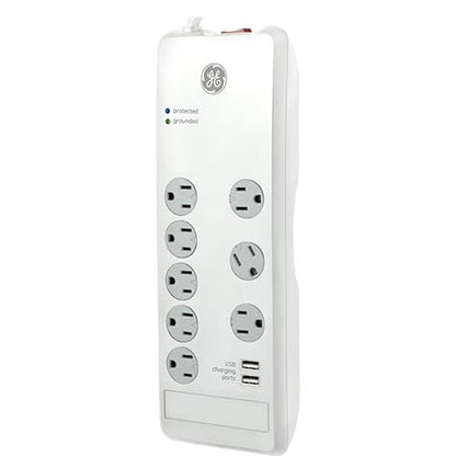 GE 8-Outlet 2-USB 4ft. Surge Protector, White