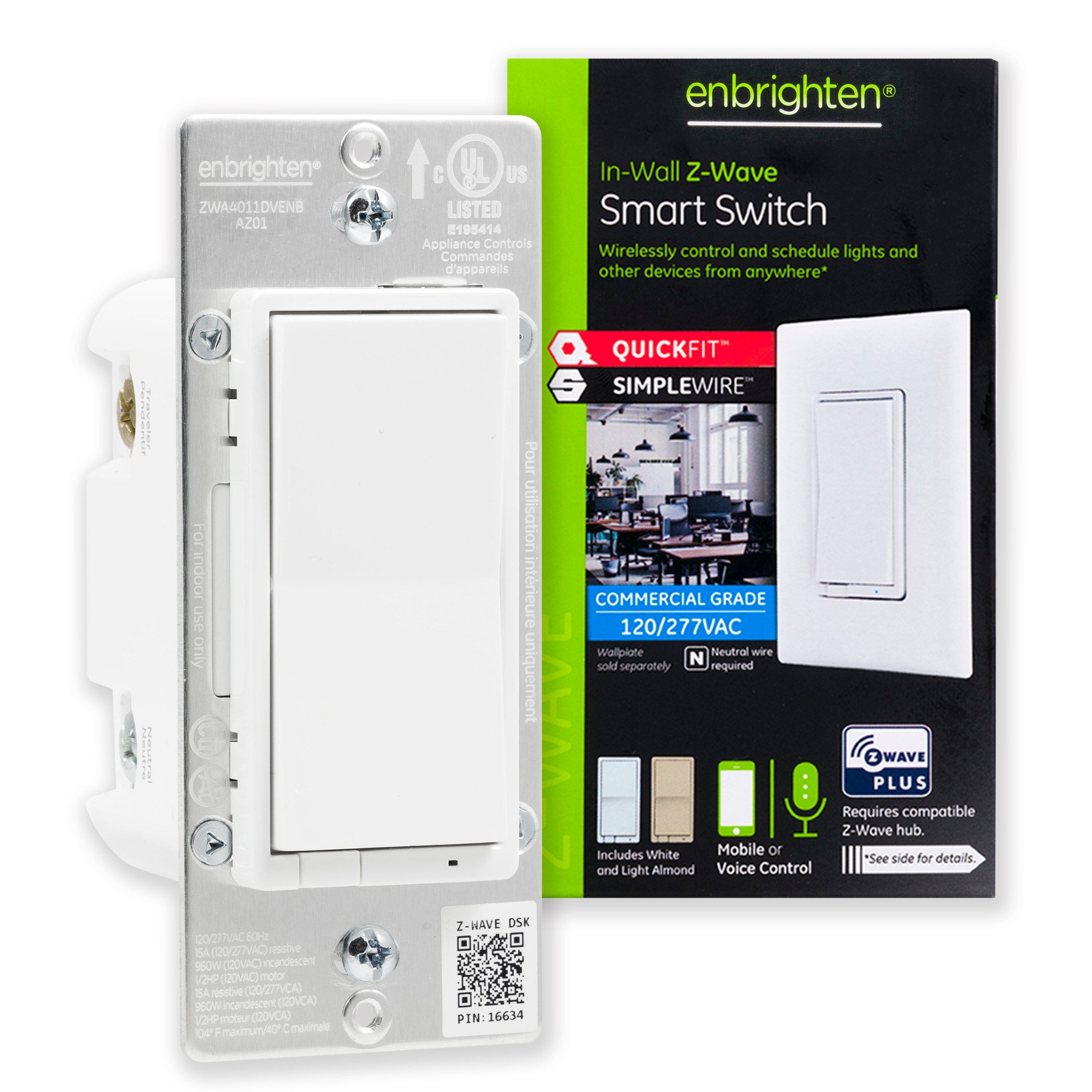 Enbrighten Z-Wave Plus Commercial Grade In-Wall Smart Paddle Switch, 7 ...